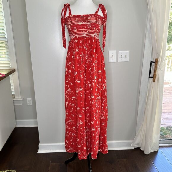 Free People Color My World Jumpsuit Red White Floral Wide Flare Size XS Coastal - Picture 12 of 16